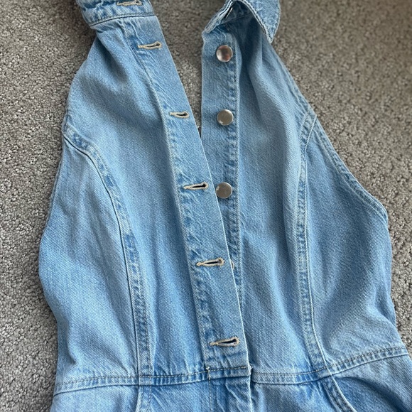 zara small Light Blue Denim Halter Jumpsuit - Picture 11 of 12